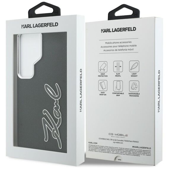 Karl Lagerfeld Grained Signature Metal Resin Logo Case for Samsung Galaxy S26 Ultra - Black