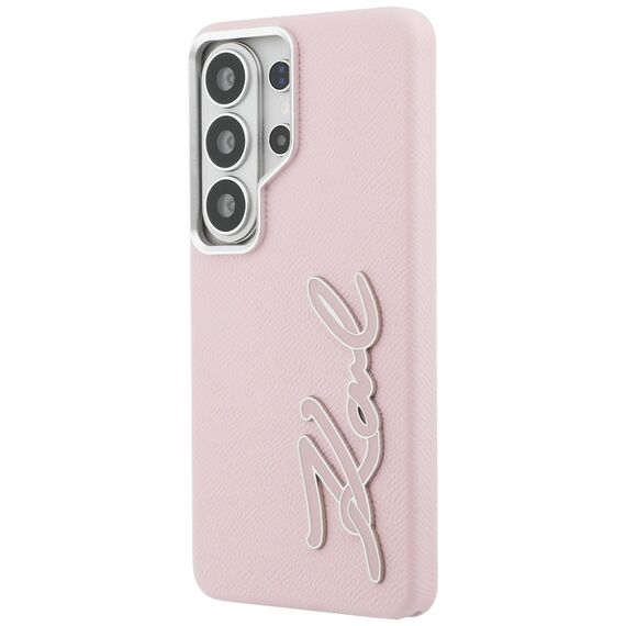 Karl Lagerfeld Grained Signature Metal Resin Logo Case for Samsung Galaxy S26 Ultra - Pink