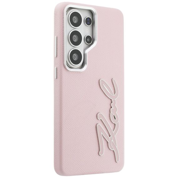 Karl Lagerfeld Grained Signature Metal Resin Logo Case for Samsung Galaxy S26 Ultra - Pink