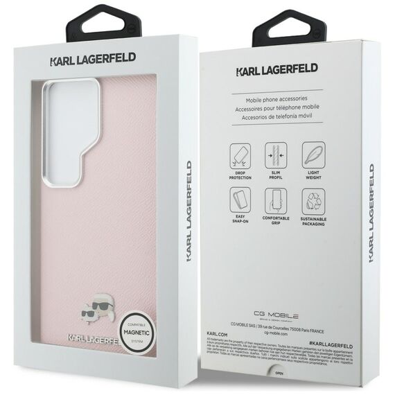 Karl Lagerfeld Saffiano KC Metal Logo MagSafe Case for Samsung Galaxy S26 Ultra - Pink