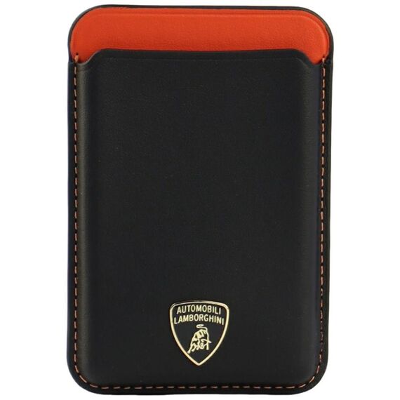 Lamborghini Urus D8 Genuine Leather MagSafe Magnetic Phone Wallet - Black and Red