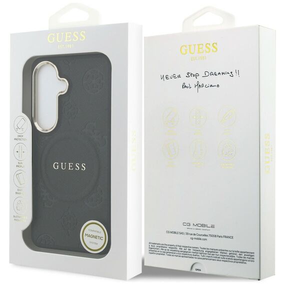 Guess Saffiano Peony Embossed Ring MagSafe case for Samsung Galaxy S26+ - black