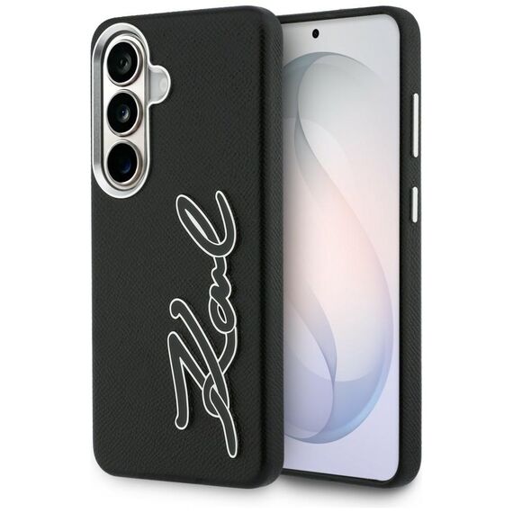 Karl Lagerfeld Grained Signature Metal Resin Logo Case for Samsung Galaxy S26 - Black