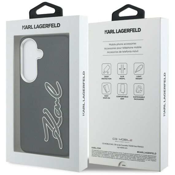 Karl Lagerfeld Grained Signature Metal Resin Logo Case for Samsung Galaxy S26 - Black