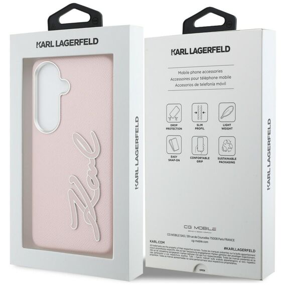 Karl Lagerfeld Grained Signature Metal Resin Logo Case for Samsung Galaxy S26 - Pink