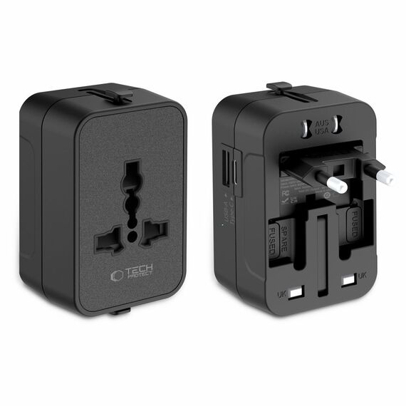 Tech-Protect TA300 Travel Adapter EU / UK / AU - Black