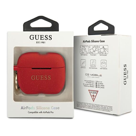 Guess Silicone Glitter Case for AirPods Pro - Red | Techbox