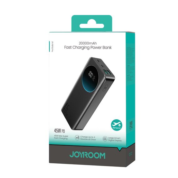 Powerbank Joyroom JR-PBF02 Pro 20000 mAh 45 W z wyświetlaczem cyfrowym 2x USB-A 2x USB-C - czarny - Travel Chargers - Smartphone Chargers - Techbox