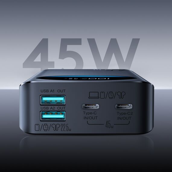 Powerbank Joyroom JR-PBF02 Pro 20000 mAh 45 W z wyświetlaczem cyfrowym 2x USB-A 2x USB-C - czarny - Travel Chargers - Smartphone Chargers - Techbox