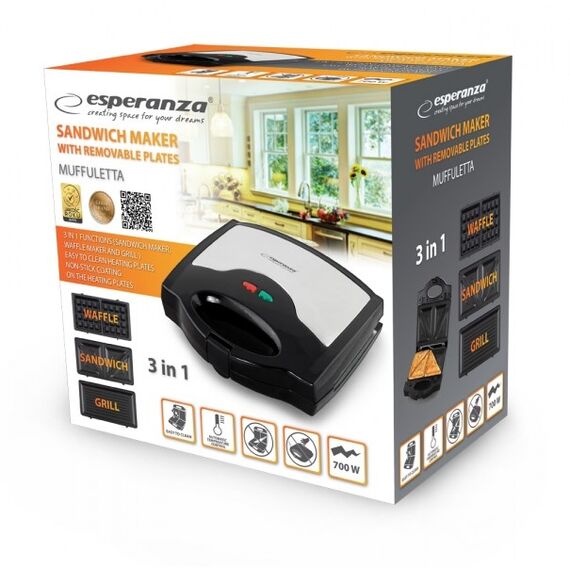 Esperanza EKT005 sandwich maker 700 W Black, Gray | Techbox
