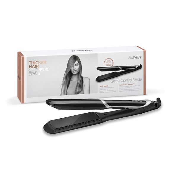BaByliss Sleek Control Wide Straightening iron Warm Black 98.4" (2.5 m) - Hair Irons & Brushes - Personal Care - Techbox