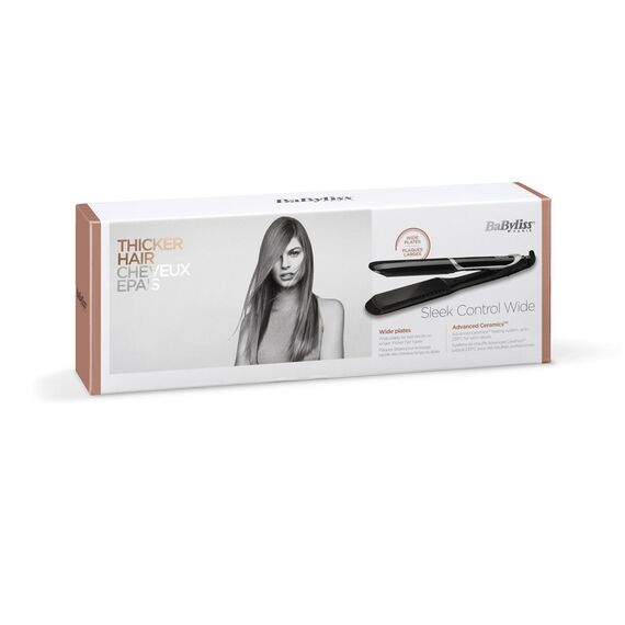 BaByliss Sleek Control Wide Straightening iron Warm Black 98.4" (2.5 m) - Hair Irons & Brushes - Personal Care - Techbox