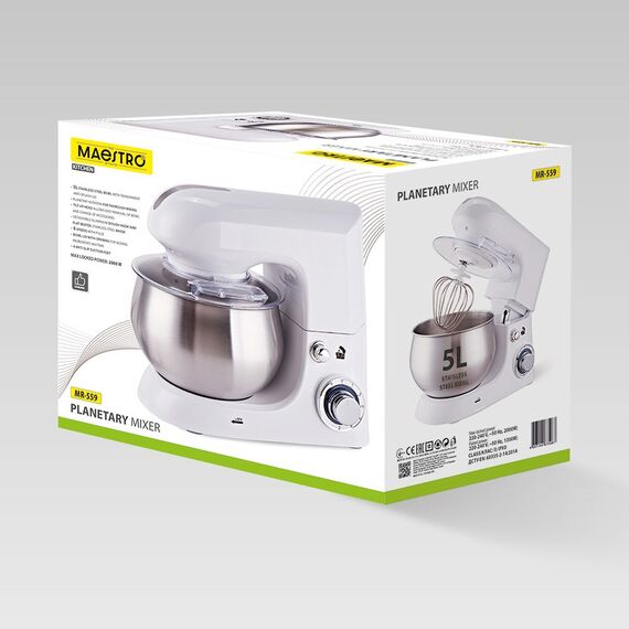 Planetary mixer MAESTRO MR-559 with bowl 5.0l, 2000W White | Techbox