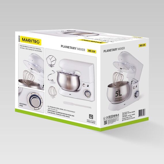Planetary mixer MAESTRO MR-559 with bowl 5.0l, 2000W White | Techbox