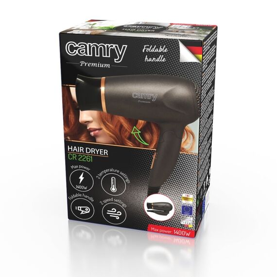 Camry CR 2261 hair dryer Metallic grey, Gold 1400 W - Hair Dryers - Personal Care - Techbox