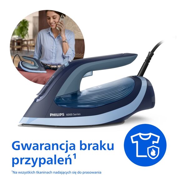 Philips 6000 series DST6120/20 iron Steam iron SteamGlide Plus soleplate 2600 W Blue | Techbox
