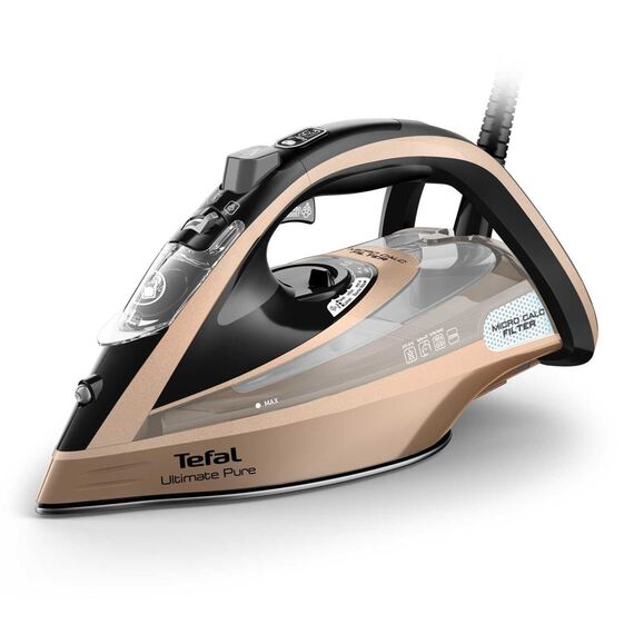 Tefal Ultimate Pure FV9852E0 iron Dry & Steam iron Durilium AirGlide Autoclean soleplate 3200 W Black, Copper | Techbox