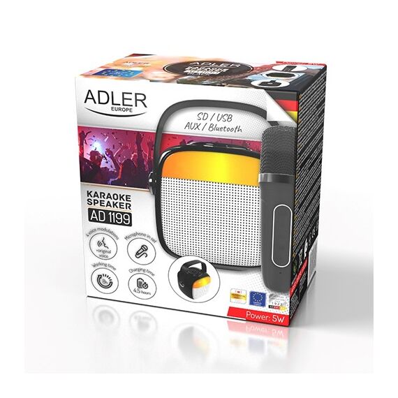Adler AD 1199 black Karaoke speaker with microphone - SD/USB/AUX/Bluetooth | Techbox