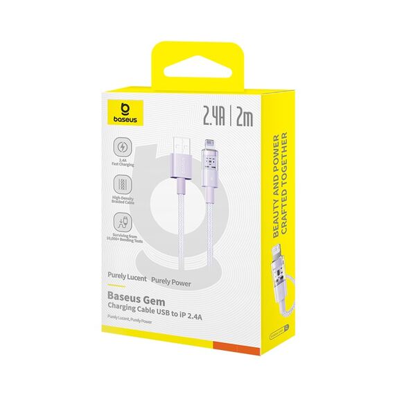 Baseus Gem USB to IP 2.4A fast charging cable 2 m Purple - Cables & Adapters - Cables & Accessories - Techbox