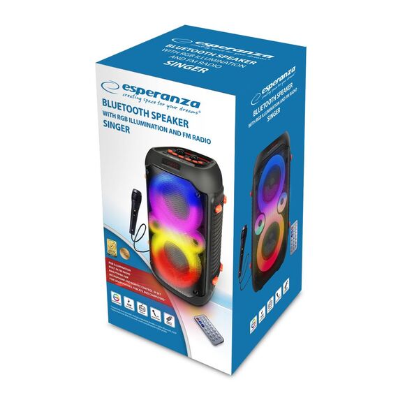 Esperanza EP156 BT FM LED RGB KARAOKE Speaker Black 20W | Techbox