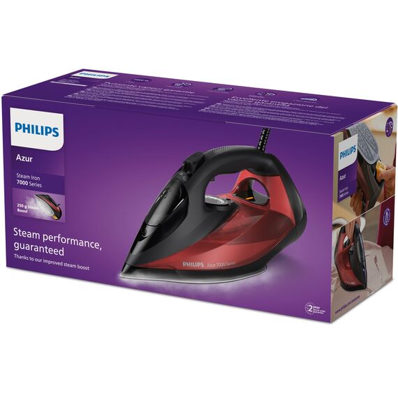Philips 7000 series DST7022/40 iron Steam iron SteamGlide Plus soleplate 2800 W Black, Red | Techbox