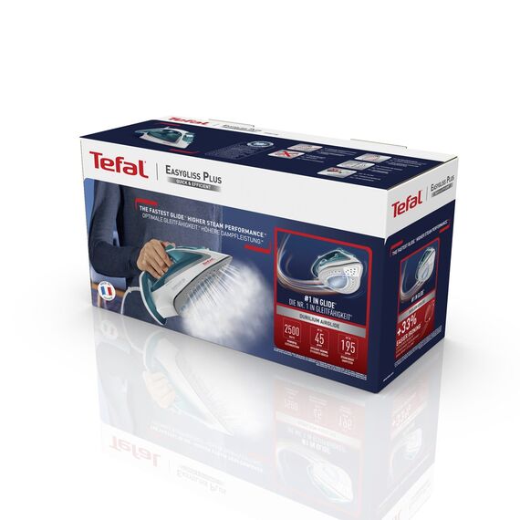 Tefal EasyGliss Plus FV5718 iron Dry & Steam iron Durilium soleplate 2400 W Turquoise, White - Steam Irons - Home - Techbox