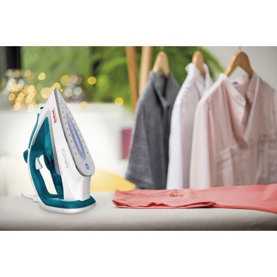 Tefal EasyGliss Plus FV5718 iron Dry & Steam iron Durilium soleplate 2400 W Turquoise, White - Steam Irons - Home - Techbox