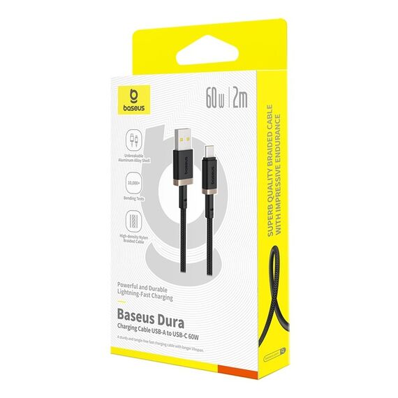 Baseus Dura USB Type A to Type C 60 W fast charging cable 2 m Black, Gold - Cables & Adapters - Cables & Accessories - Techbox