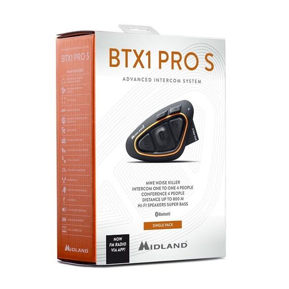 Motorbike Intercom Midland BTX1 PRO S-SINGLE - Bluetooth - Headsets - Techbox