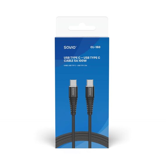 Savio CL-160 USB cable 2 m USB 2.0 USB C - USB C Black - USB Cables - Cables & Adapters - Techbox