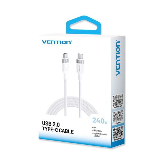 USB-C to C 2.0 Vention PD 3.1 5A 240W 2m WH cable | Techbox