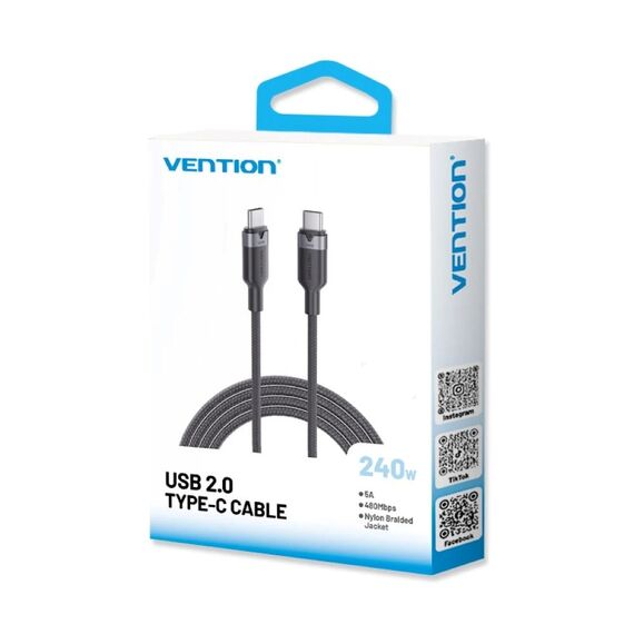 USB-C to C 2.0 Vention3.1 5A 240W 2m BK cable | Techbox