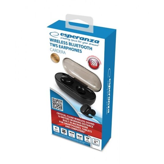 Esperanza TWS CARDERA Headphones Wireless In-ear Calls/Music Bluetooth Black | Techbox
