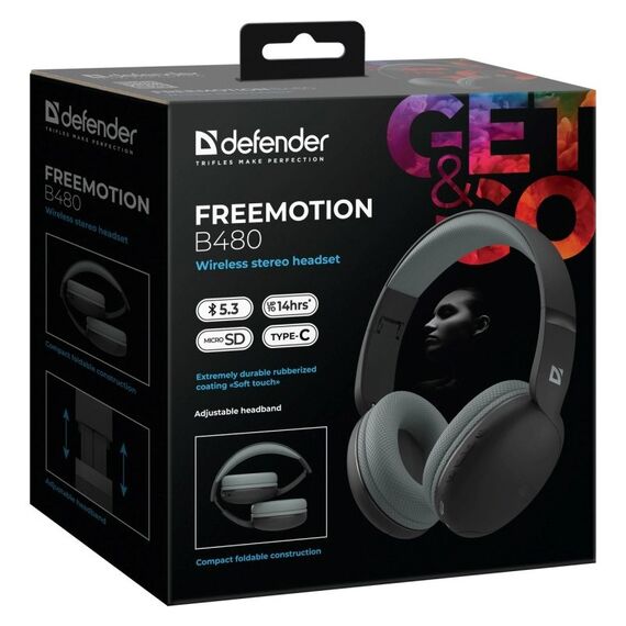 HEADPHONES DEFENDER BLUETOOTH FREEMOTION B480 BLACK | Techbox