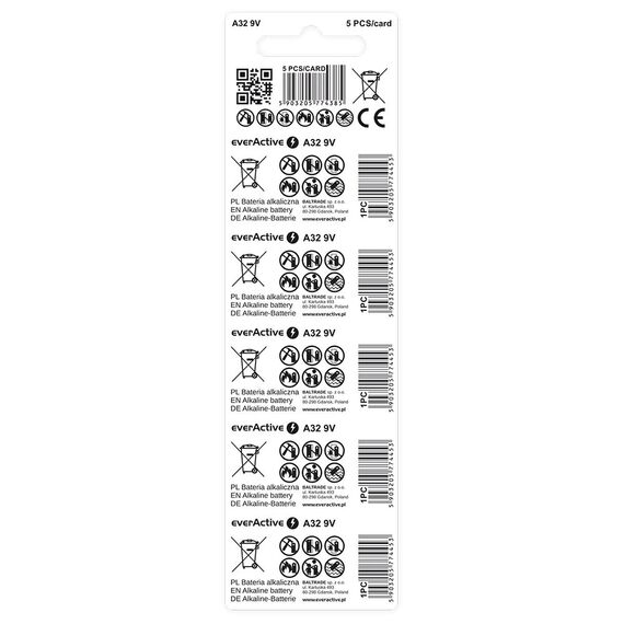 Alkaline batteries to a car remote A32/32A 9V blister 5 pcs. | Techbox