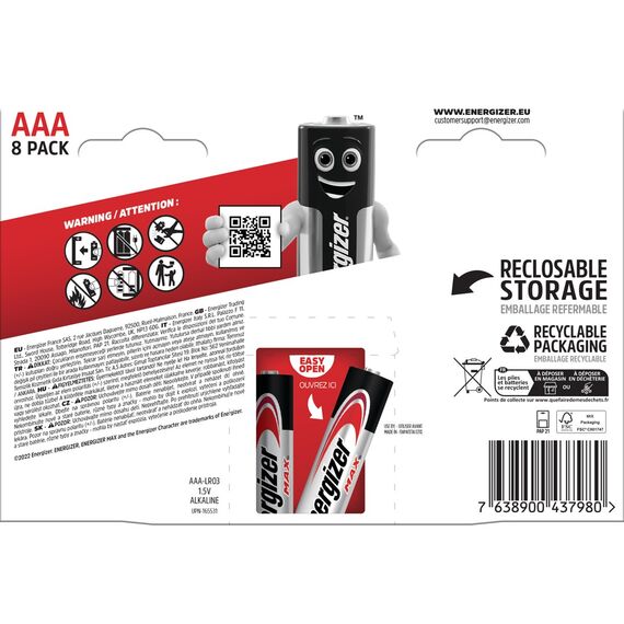 BATTERIES ENERGIZER MAX AAA LR03 /8 ECO - Batteries & Chargers - Consumables - Techbox