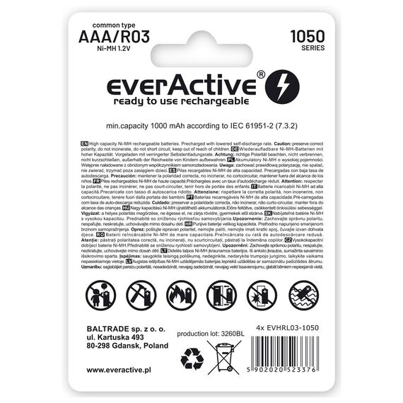 Rechargeable batteries everActive Ni-MH R03 AAA 550 mAh Infinity Line - Batteries & Chargers - Consumables - Techbox