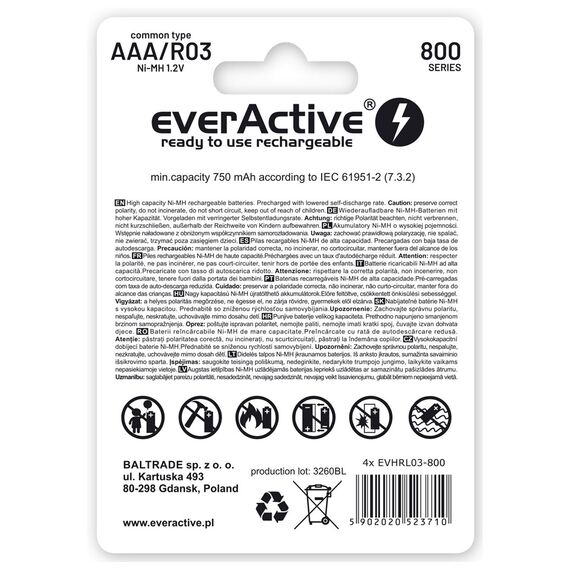 Rechargeable batteries everActive Ni-MH R03 AAA 800 mAh Silver Line - Batteries & Chargers - Consumables - Techbox