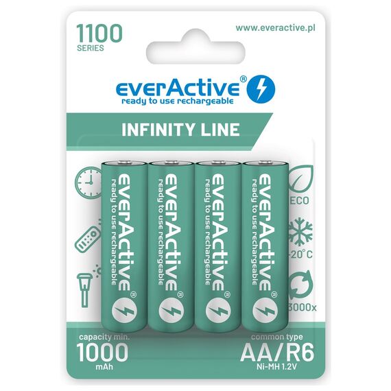 Rechargeable batteries everActive Ni-MH R6 AA 1100 mAh Infinity Line - 4 pieces - Batteries & Chargers - Consumables - Techbox
