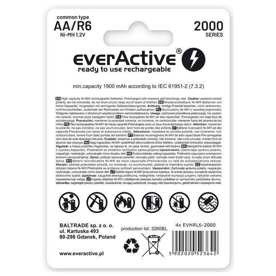 Rechargeable batteries everActive Ni-MH R6 AA 2000 mAh Silver Line - Batteries & Chargers - Consumables - Techbox