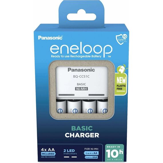Battery charger PANASONIC Eneloop Basic BQ-CC51 + 4x AA 2000 mAh (K-KJ51MCD40E) - Batteries & Chargers - Consumables - Techbox