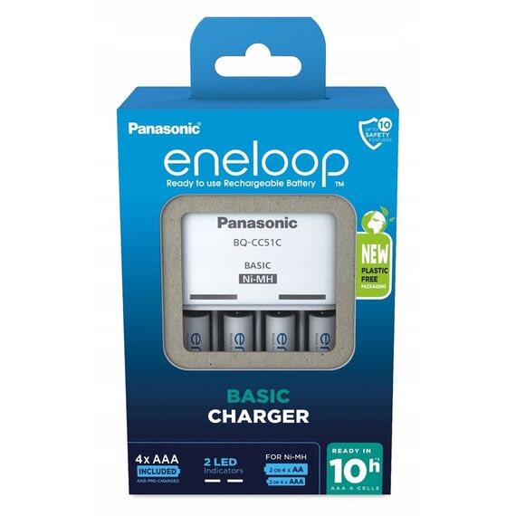Battery charger PANASONIC Eneloop Basic BQ-CC51 + 4x AAA 800 mAh (K-KJ51MCD04E) | Techbox