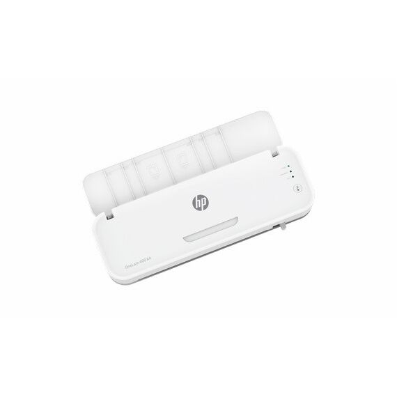HP ONELAM 400 A4 laminator, Hot/Cold, integrated trimmer, corner rounder, speed 40 cm/min + 15 pouches: 3xA4, 4xA5, 4xA6, 4xB-CARD, white | Techbox