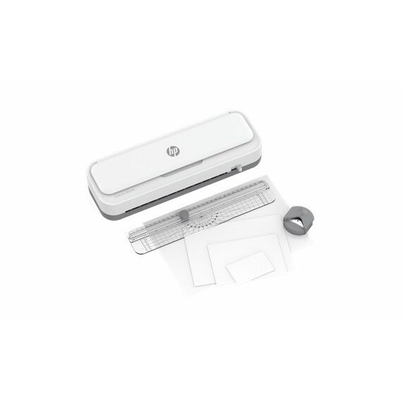 HP ONELAM 400 A4 laminator, Hot/Cold, integrated trimmer, corner rounder, speed 40 cm/min + 15 pouches: 3xA4, 4xA5, 4xA6, 4xB-CARD, white | Techbox