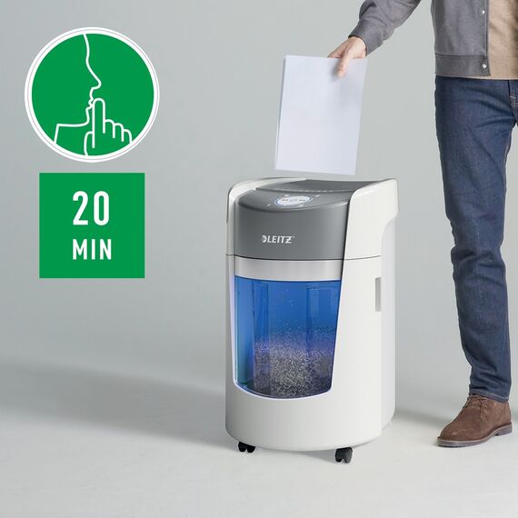 Leitz IQ OptiMax Small Office 350 Micro Cut Paper Shredder Security P5 22L - White | Techbox