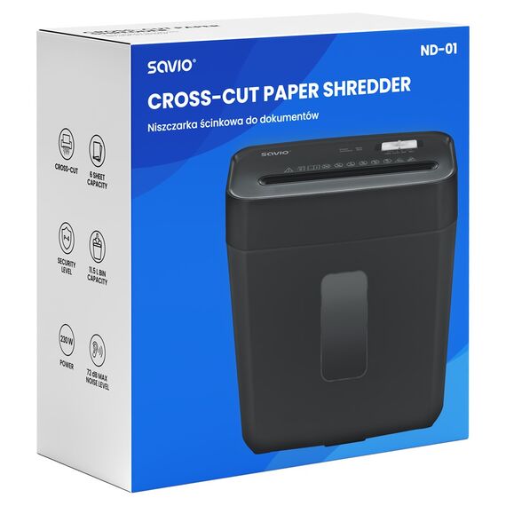 Savio ND-01 paper shredder Cross shredding 72 dB Black | Techbox