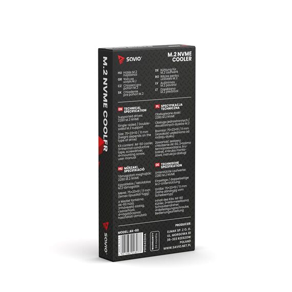 SAVIO Cooling for M.2 NVME 2280 drives, AK-60, Black | Techbox