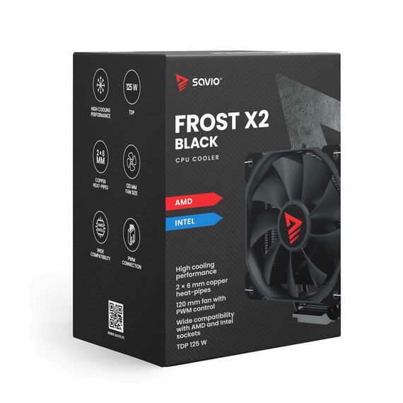 Savio SAVGCOFROSTBLACKX2 Computer case Heatsink/Radiator 12 cm Black 1 pc(s) - CPU Coolers & Pastes - CPU & Cooling - Techbox