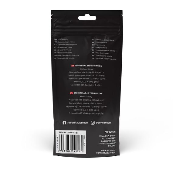 Savio TG-03 1G heat sink compound Thermal paste 13.5 W/m·K | Techbox