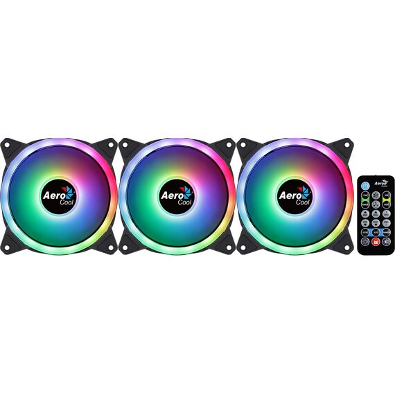 Aerocool DUO12PRO Kit 3xFan 12cm ARGB LED Dual Ring Antivibration 6 Pins Black | Techbox